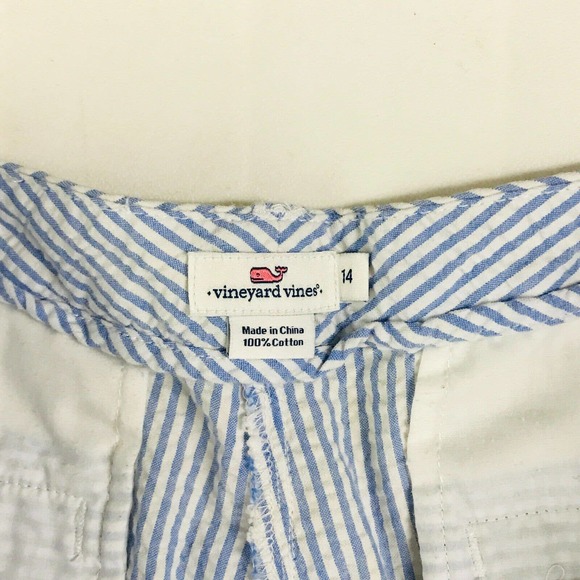 Vineyard Vines Women's 14 Pants Blue White Straight Crop Striped Seersucker DE16 - Picture 2 of 4